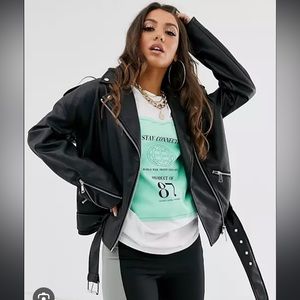 Missguided oversized leather jacket NO BELT